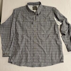 DRAKE Men's XL Vented Checked Plaid Long Sleeve Button-Down Shirt Zip Pocket